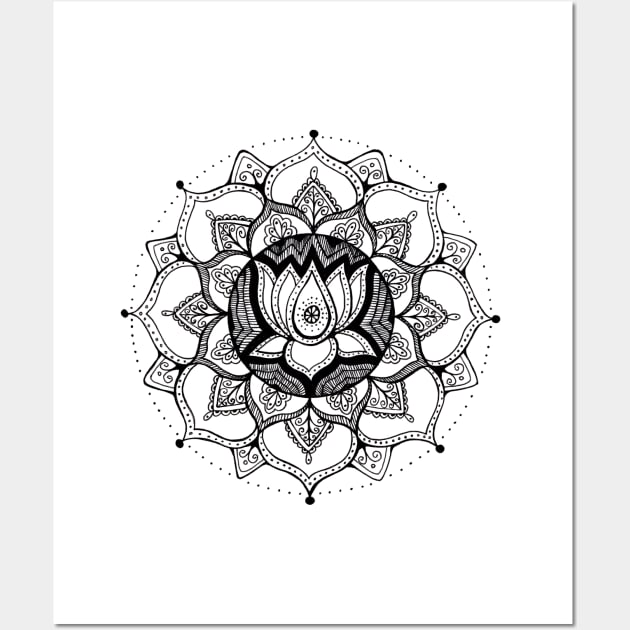 Lotus Mandala Black & White Wall Art by Heartsake